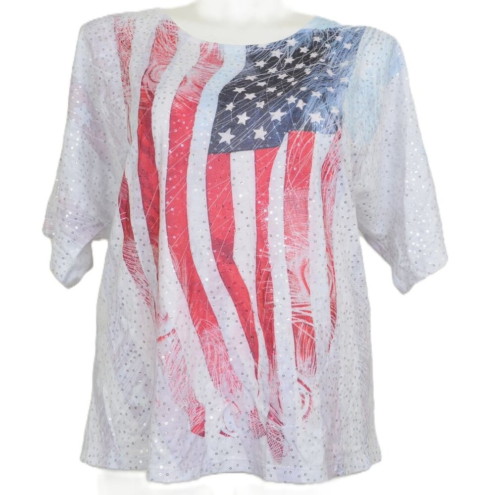 Jess & Jane Women's XL Hi-Low Burnout Cold Shoulder Tunic Made in USA Blouse